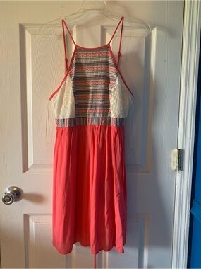 Flying Tomato Coral Trim Dress Label Detail Tie Back